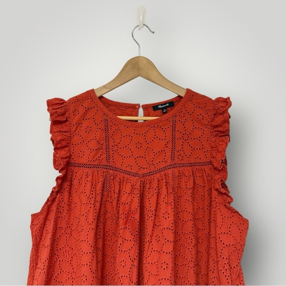 Madewell Plus Eyelet Ruffle-Sleeve Mini Dress Sz 2X Fresh Chili - Picture 2 of 9